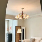 Retro Maillard Floral Glass Pendant Light Chandeliers French Postmodern Vintage Hanging lamp