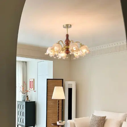 Retro Maillard Floral Glass Pendant Light Chandeliers French Postmodern Vintage Hanging lamp