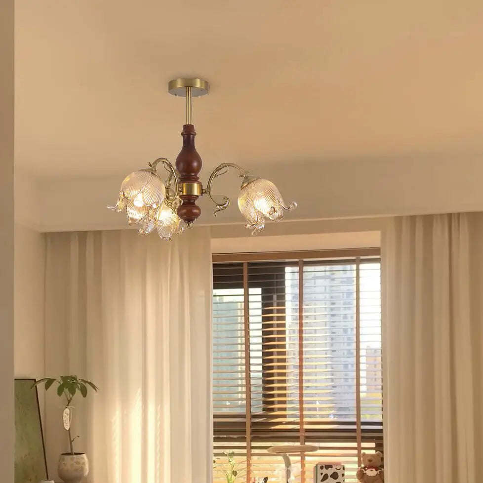 Retro Maillard Floral Glass Pendant Light Chandeliers French Postmodern Vintage Hanging lamp