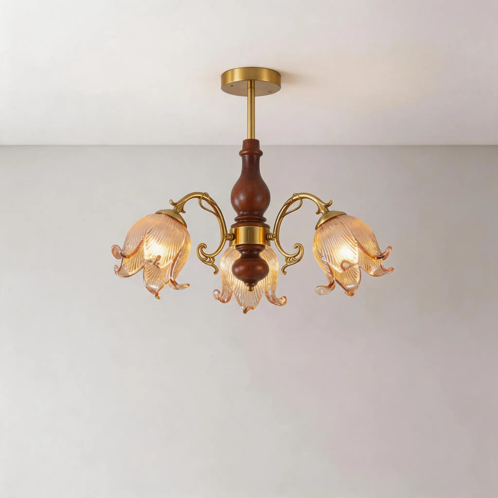 Retro Maillard Floral Glass Pendant Light Chandeliers French Postmodern Vintage Hanging lamp