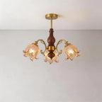 Retro Maillard Floral Glass Pendant Light Chandeliers French Postmodern Vintage Hanging lamp
