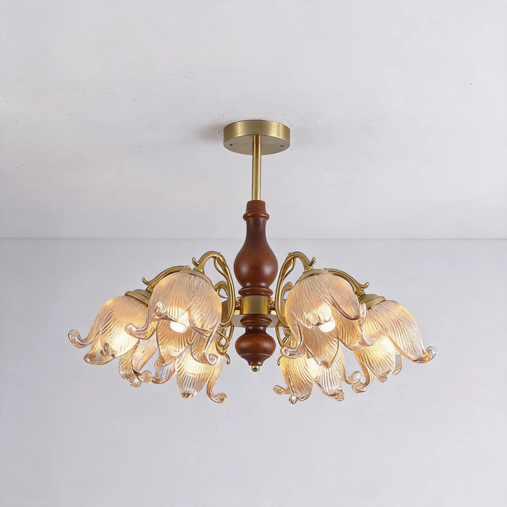 Retro Maillard Floral Glass Pendant Light Chandeliers French Postmodern Vintage Hanging lamp