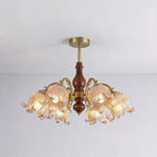Retro Maillard Floral Glass Pendant Light Chandeliers French Postmodern Vintage Hanging lamp