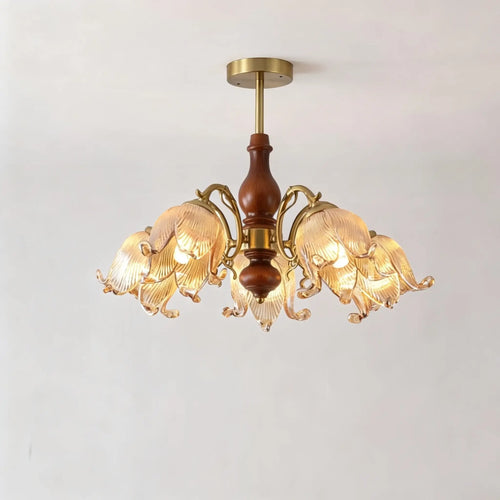Retro Maillard Floral Glass Pendant Light Chandeliers French Postmodern Vintage Hanging lamp