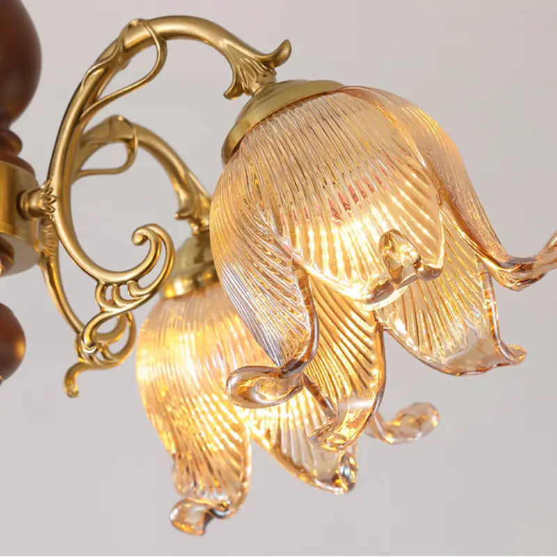Retro Maillard Floral Glass Pendant Light Chandeliers French Postmodern Vintage Hanging lamp