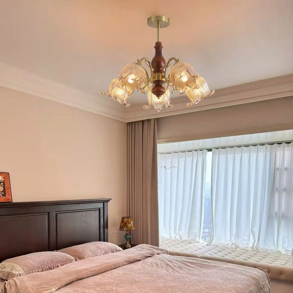 Retro Maillard Floral Glass Pendant Light Chandeliers French Postmodern Vintage Hanging lamp