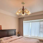 Retro Maillard Floral Glass Pendant Light Chandeliers French Postmodern Vintage Hanging lamp