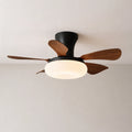 Modern Walnut Wood Grain Ceiling Fan Light with LED Dimmable Flush Mount Fan-Light Combo for Bedroom Living
