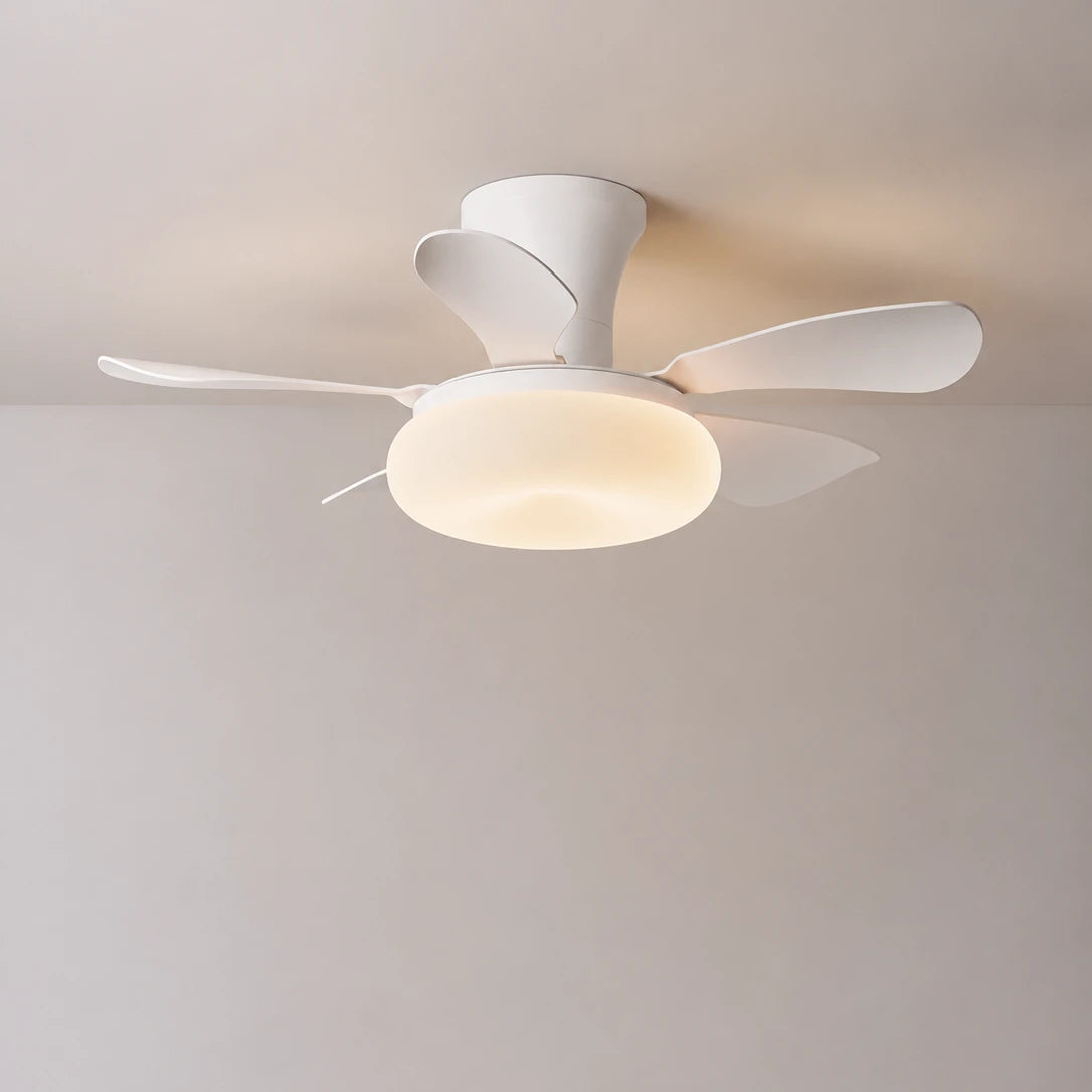 Modern Walnut Wood Grain Ceiling Fan Light with LED Dimmable Flush Mount Fan-Light Combo for Bedroom Living